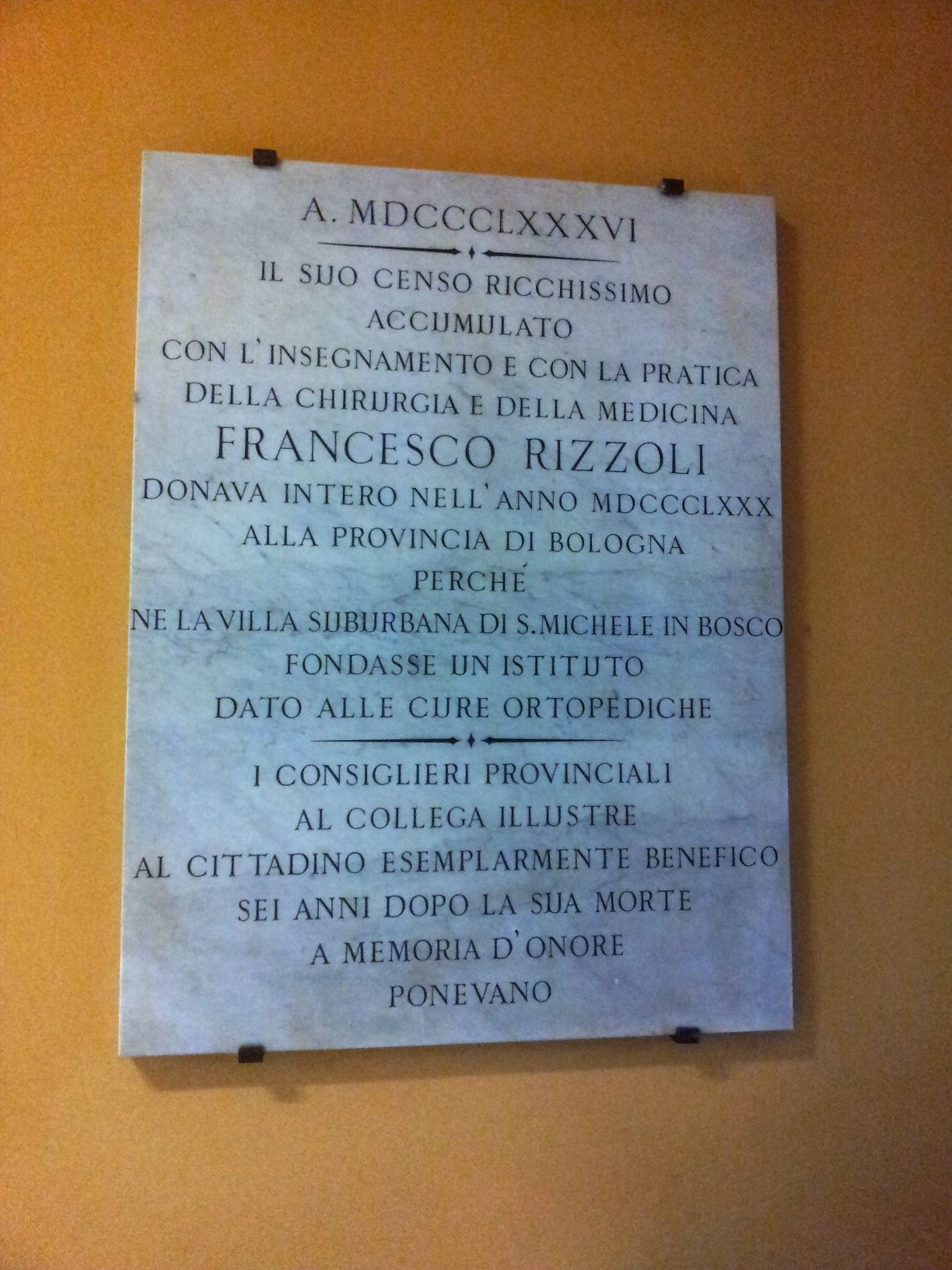 Francesco Rizzoli's memorial tablet, Istituto Rizzoli, Bologna - 01.jpg